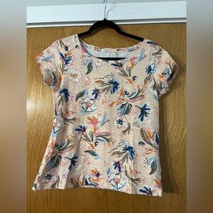 Lands' End Women's Floral Short Sleeve Top - Peach and Blue